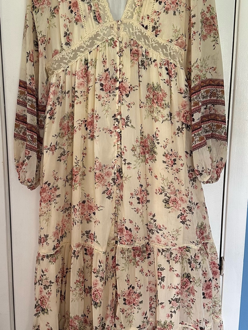 Cream Floral Lace-Trim Sleep Dress - Romantic Garden Print